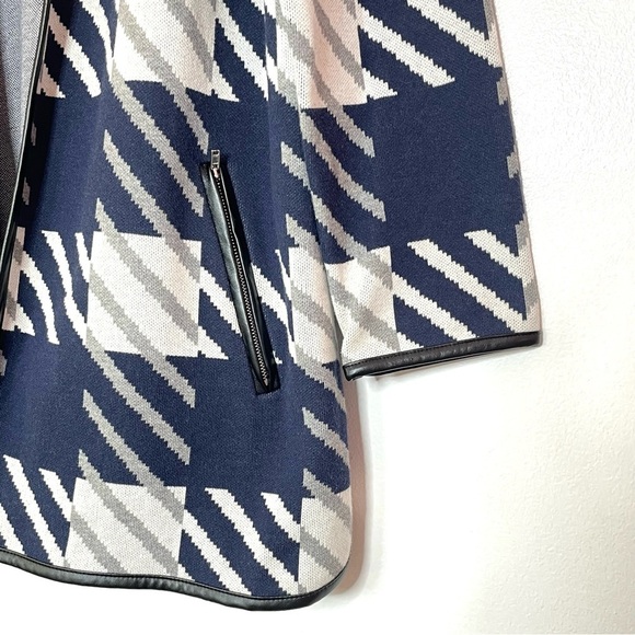 Macy's | CHARTER CLUB Milano Cotton Navy Open-Front Cardigan Faux Leather Trim - Picture 5 of 9